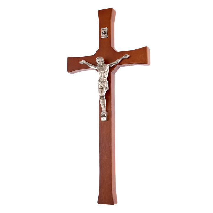 Wall Hanging Cross Christian Beech Wood Jesus Crucifix Passion Prayer 18x8x1.4cm