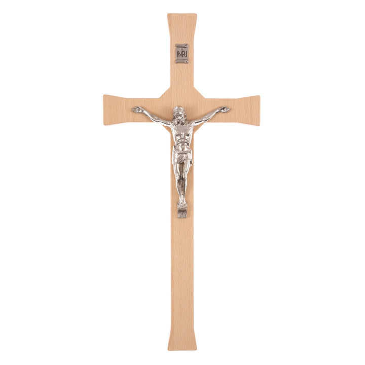 Wall Hanging Cross Christian Beech Wood Jesus Crucifix Passion Prayer 22x10x1.6cm