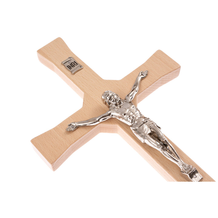 Wall Hanging Cross Christian Beech Wood Jesus Crucifix Passion Prayer 22x10x1.6cm