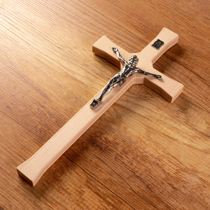 Wall Hanging Cross Christian Beech Wood Jesus Crucifix Passion Prayer 22x10x1.6cm