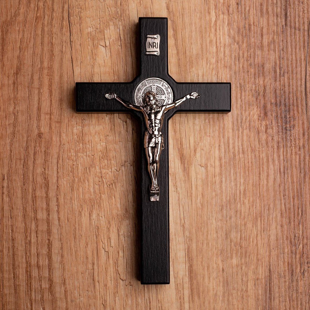 Wooden Hanging Cross of St. Benedict hanging Black 18x10x1.8cm