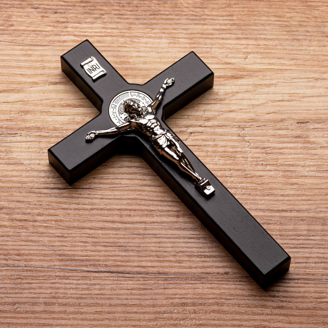 Wooden Hanging Cross of St. Benedict hanging Black 18x10x1.8cm