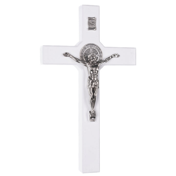 Wooden St. Benedict's cross hanging with a pasque white 18x10x1,8cm.