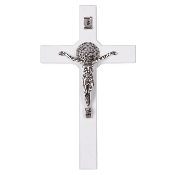 Wooden St. Benedict's cross hanging with a pasque white 18x10x1,8cm.