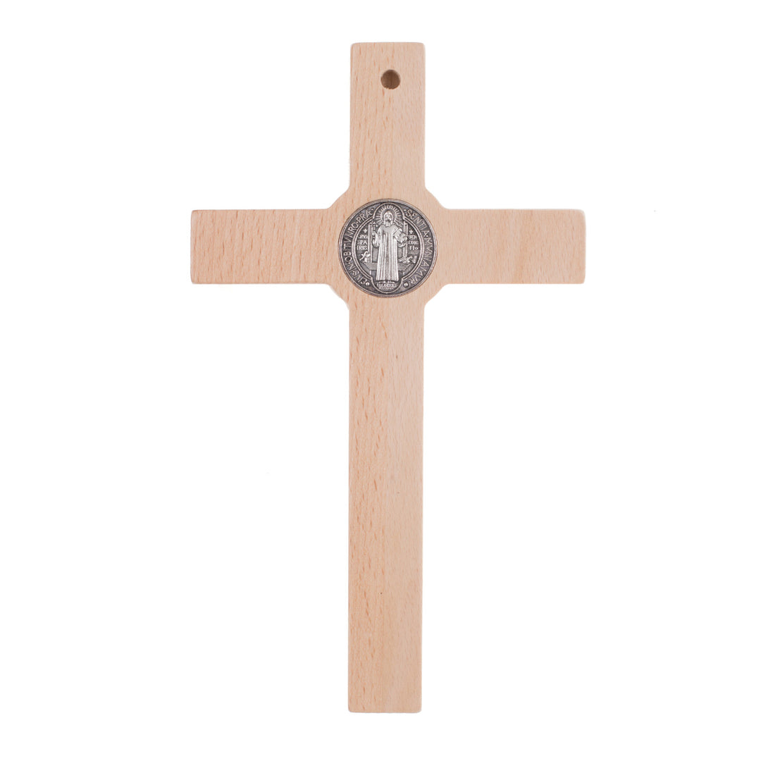 Wooden St. Benedict's cross hanging with a pasque natural 22x12x1.8cm.