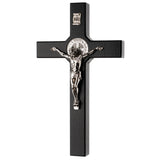 Wooden cross of St. Benedict hanging with passion flower black 22x12x1,8cm.