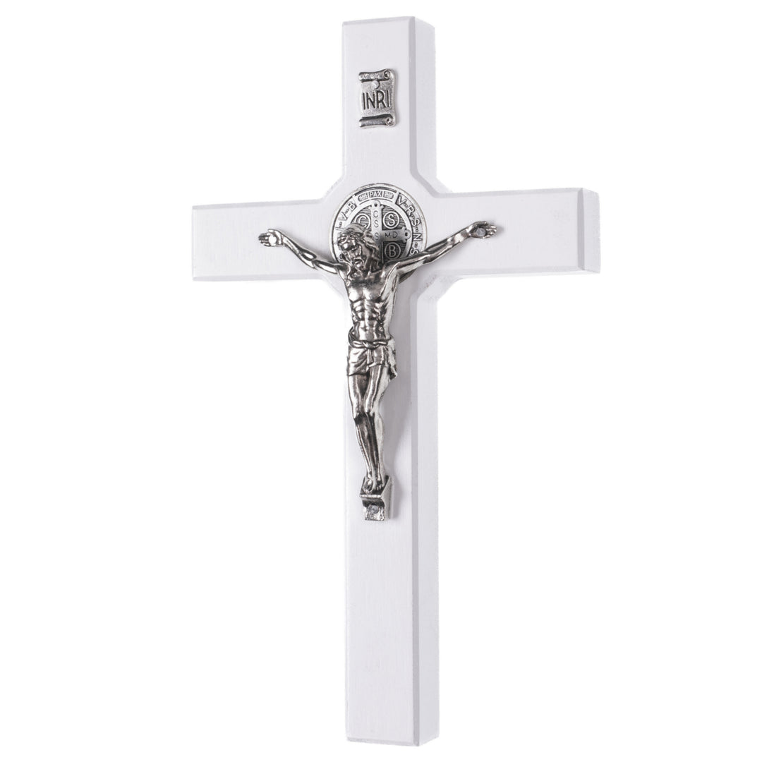 Wooden St. Benedict's cross hanging with a pasque white 22x12x1,8cm.