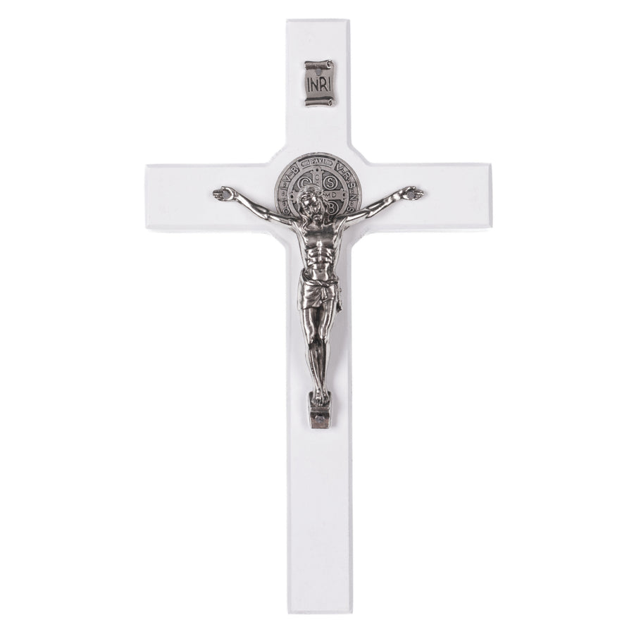 Wooden St. Benedict's cross hanging with a pasque white 22x12x1,8cm.