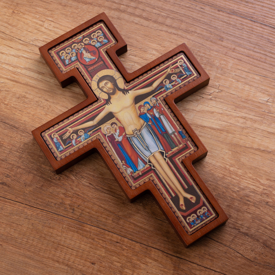 Wooden Wall Cross from San Damiano St. Francis Hanging Crucifix Christian 28x20x1.8cm