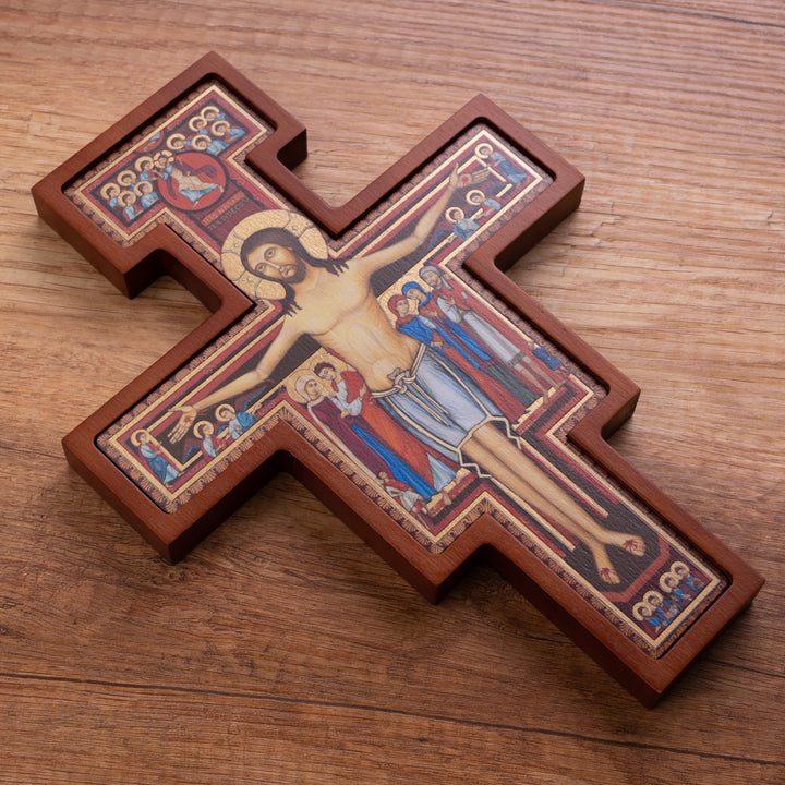 Wooden Wall Cross from San Damiano St. Francis Hanging Crucifix Christian 28x20x1.8cm