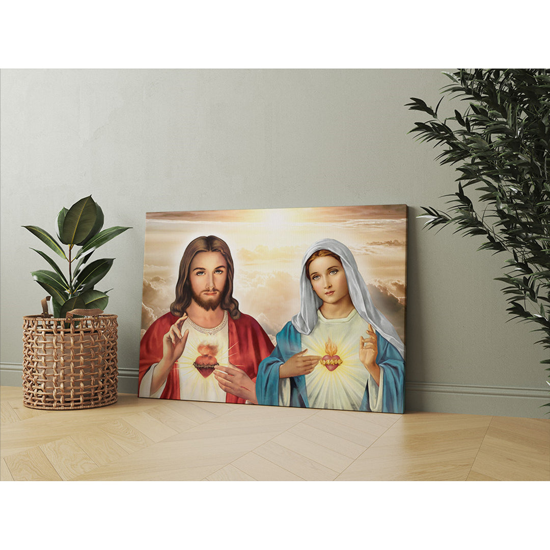 Image on canvas Heart of Jesus Heart of Mary 20x30 cm