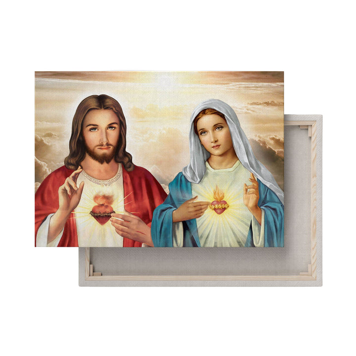 Image on canvas Heart of Jesus Heart of Mary 20x30 cm