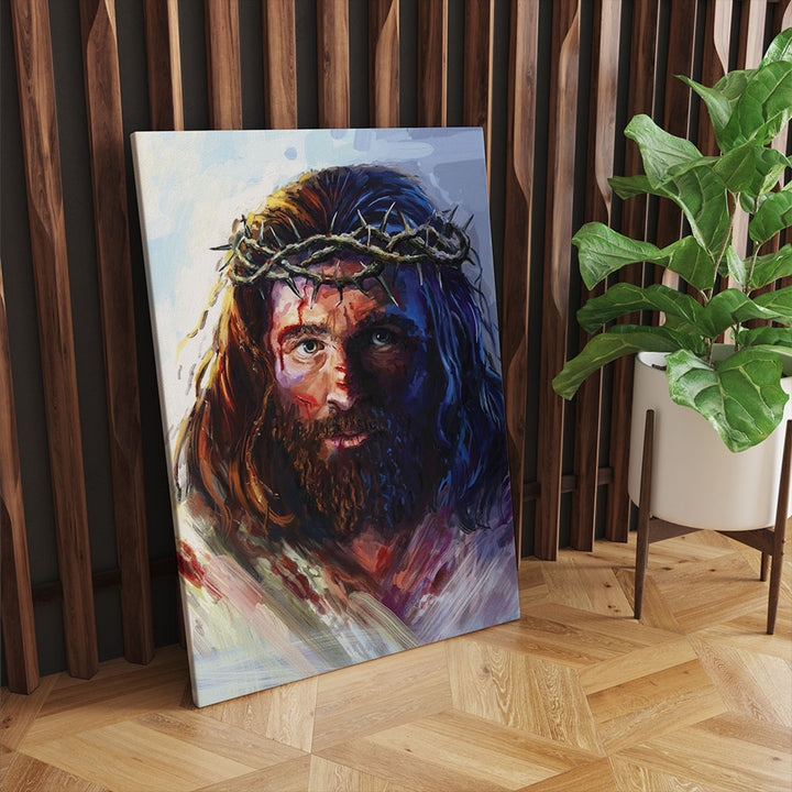 Jesus Christ Painting Crown of Thorns Portrait Cotton Pine Wood 20x30cm