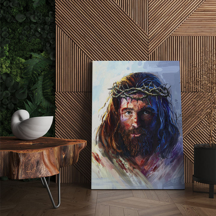 Jesus Christ Painting Crown of Thorns Portrait Cotton Pine Wood 40x60cm