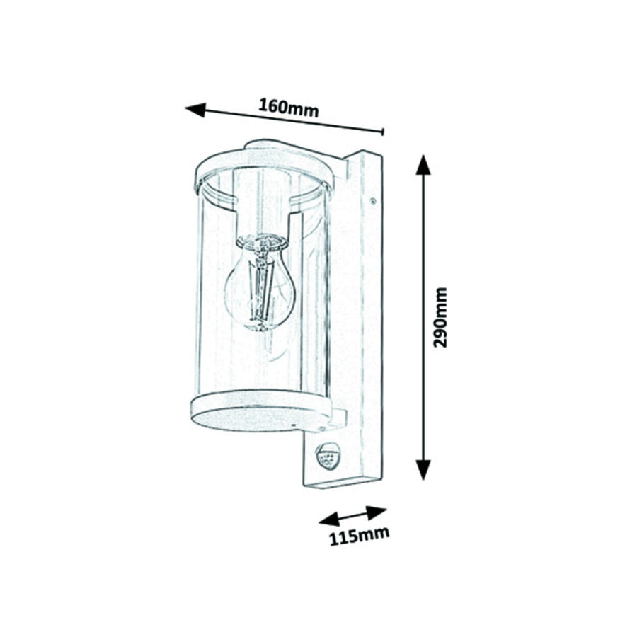RABALUX SILISTRA Industrial Wall Lamp Garden Motion Sensor Outdoor Patio 60W E27 IP44