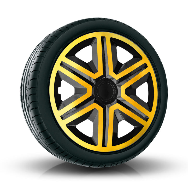 NRM ACTION Doublecolor wheel covers for 15" steel rims Two-tone hubcaps set of 4 car KFZ vehicle Suitable ür die meisten Marken und Felgen ABS-Kunststoff Gold/Schwarz