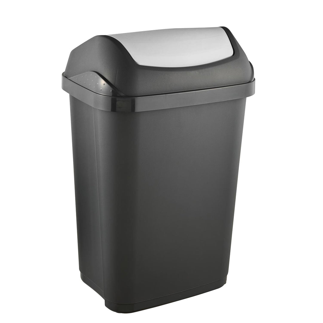 Araid Dramhaíola 25L an Coimeádaí Swantje le Bruscar Flap Lid Swing Can Dustbin Baile Graifít Laistigh Liath Inse Uilíoch Lidded