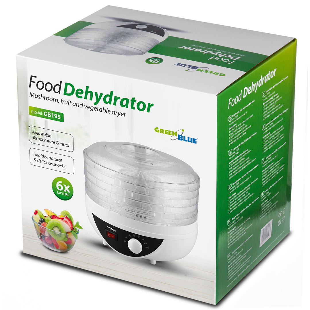 GreenBlue GB195 Dehydrator Bia Luibh Torthaí Glasraí Muisiriún 250W Oibríocht Chiúin 5-Tráidire 35-70°C Rialú Teocht