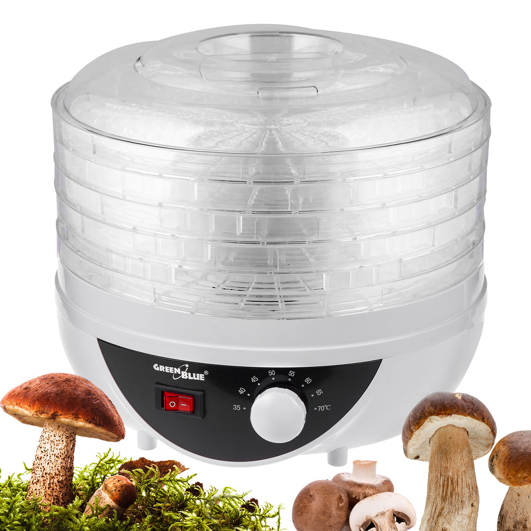 GreenBlue GB195 Dehydrator Bia Luibh Torthaí Glasraí Muisiriún 250W Oibríocht Chiúin 5-Tráidire 35-70°C Rialú Teocht