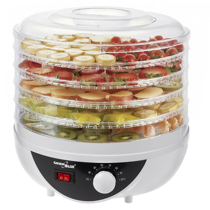 GreenBlue GB195 Food Dehydrator Mushroom Vegetable Fruit Herb 250W Silent Operation 5-Tray 35-70°C Temperature Control