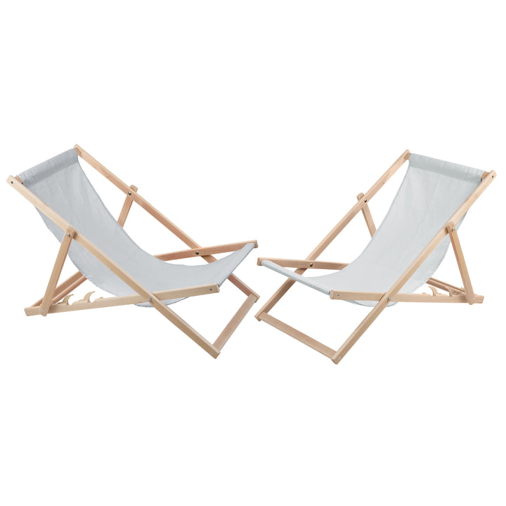 Set of 2 WOODOK beech wooden deck chairs - light ash color