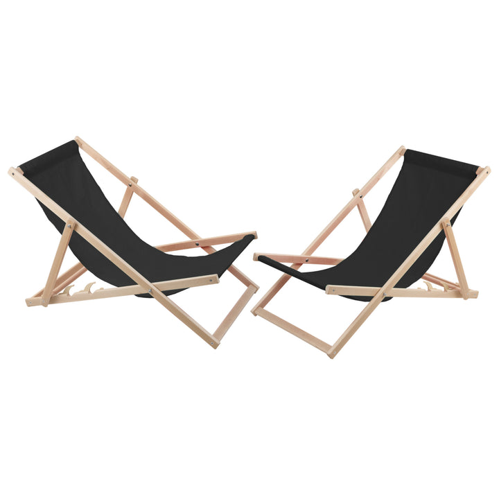 Set of 2 WOODOK beech wooden deck chairs - black color