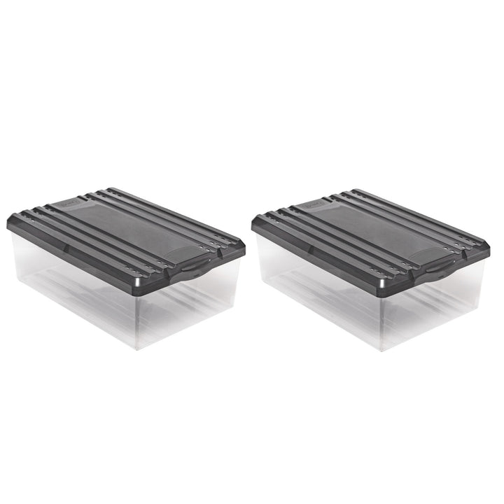 BranQ Set of Two Shoe Boxes 350 x 260 x 130 mm Storage Boxes with Lids Anthracite Colour