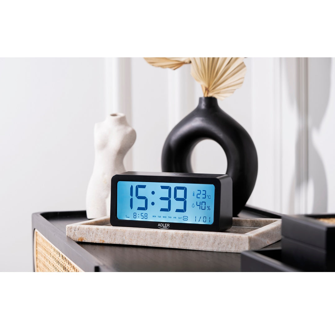 Adler battery alarm clock, black, AD1195b backlit display