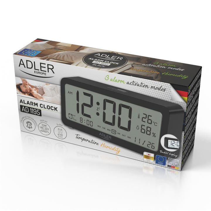 Adler battery alarm clock, black, AD1195b backlit display