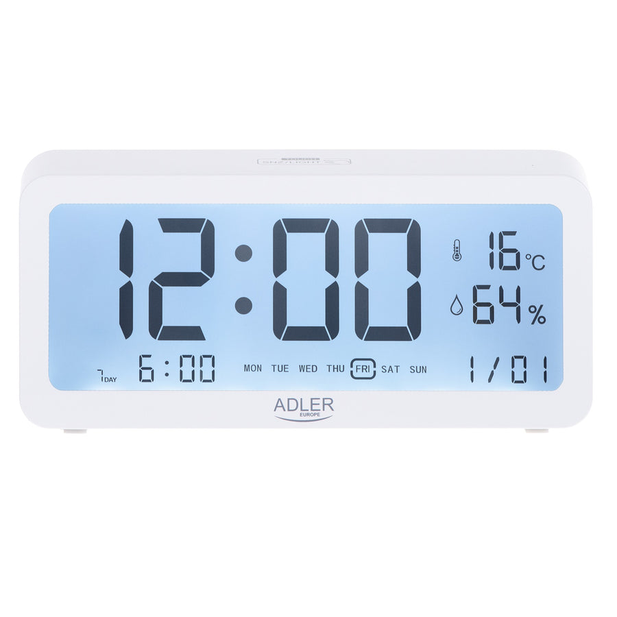 Adler battery alarm clock, white, AD1195w with backlight