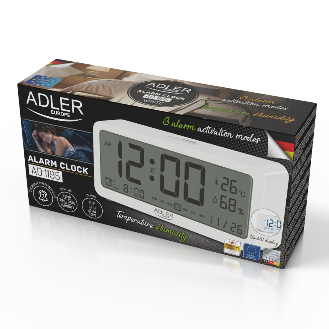 Adler battery alarm clock, white, AD1195w with backlight