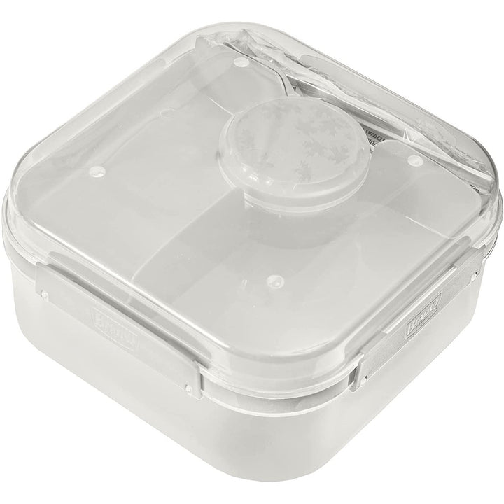 BranQ 1960 1.6L Salad Lunch Box 2 Level Dressing Container Cutlery Compartments Food Storage Transport Box - White