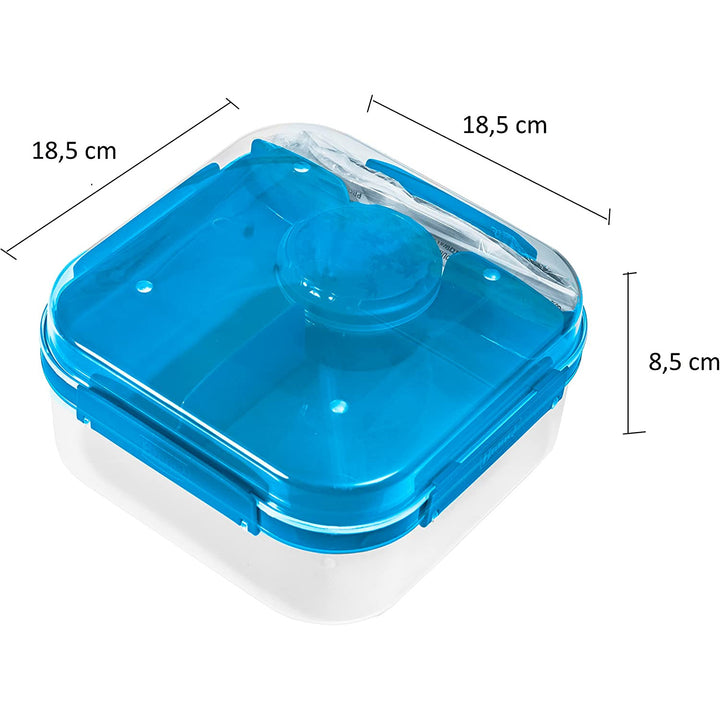 BranQ 1960 1.6L Salad Lunch Box 2 Level Dressing Container Cutlery Compartments Food Storage Transport Box - Blue