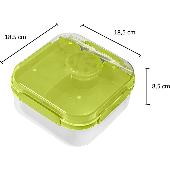 BranQ 1960 1.6L Salad Lunch Box 2 Level Dressing Container Cutlery Compartments Food Storage Transport Box - Green