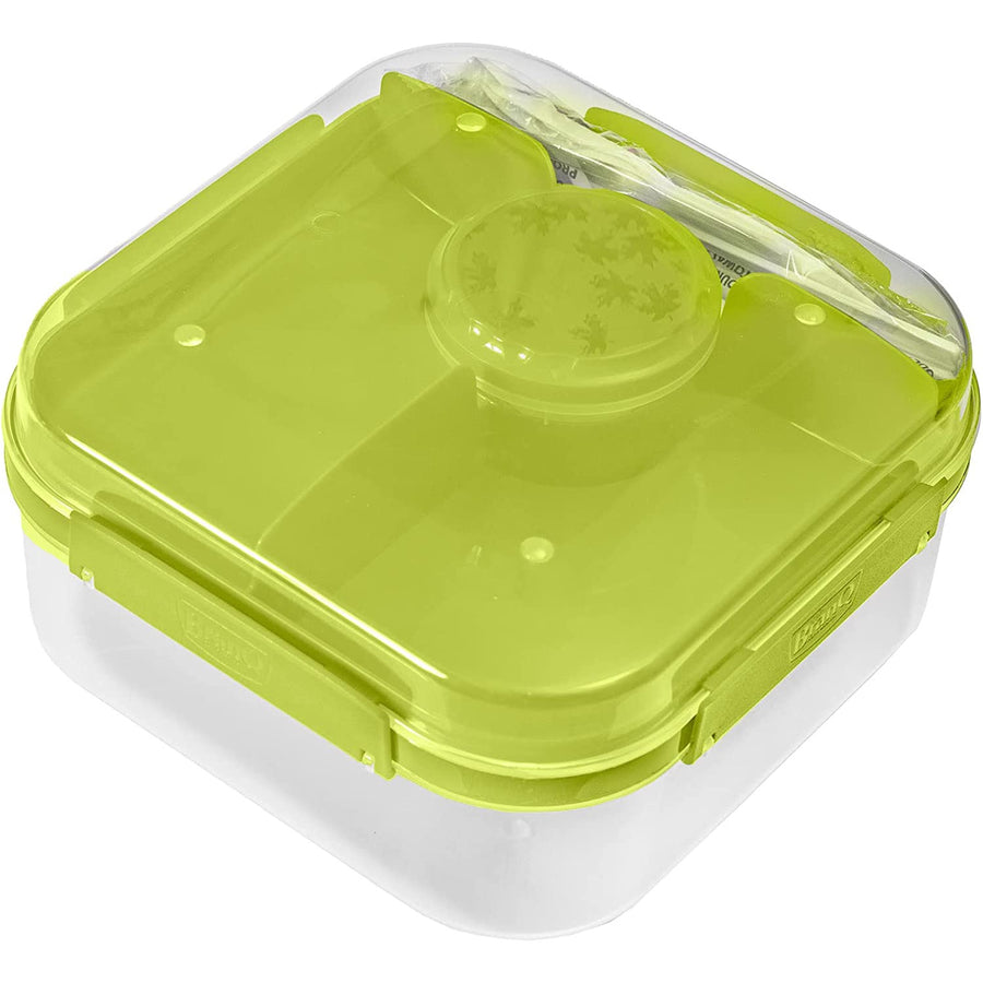 BranQ 1960 1.6L Salad Lunch Box 2 Level Dressing Container Cutlery Compartments Food Storage Transport Box - Green