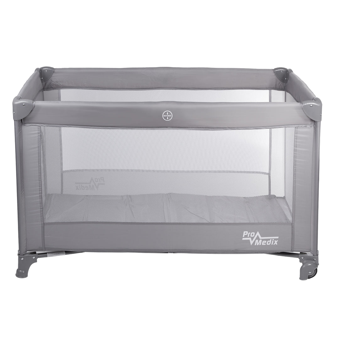 Promedix PR-803G Travel Baby Cot with Wheels - Grey Bed Crib 125x65x74cm Casters Protective Cover