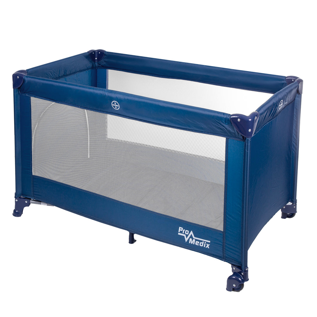 Promedix PR-803B Travel Baby Cot with Wheels - Navy Blue Bed Crib 125x65x74cm Casters Protective Cover