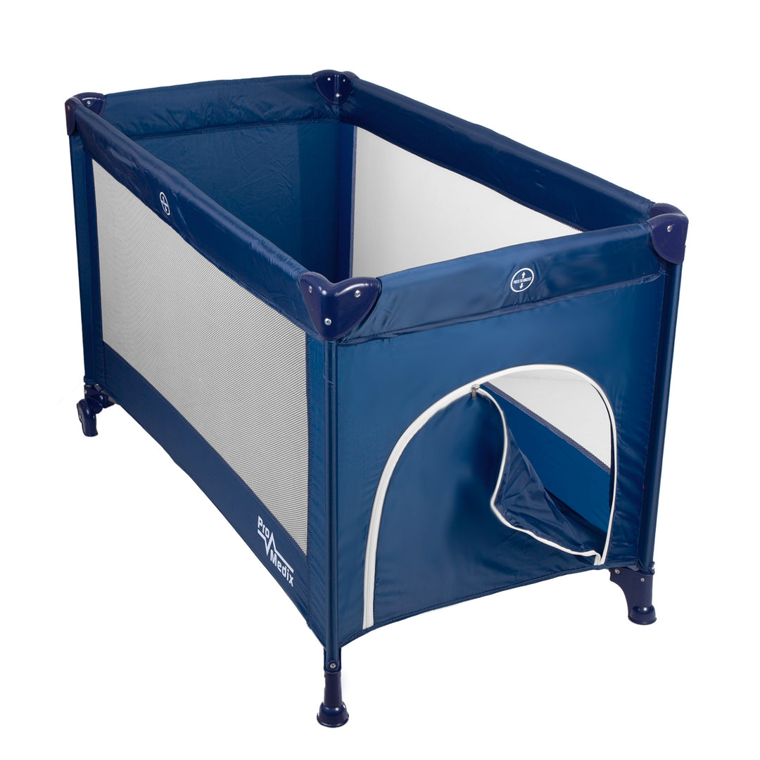 Promedix PR-803B Travel Baby Cot with Wheels - Navy Blue Bed Crib 125x65x74cm Casters Protective Cover