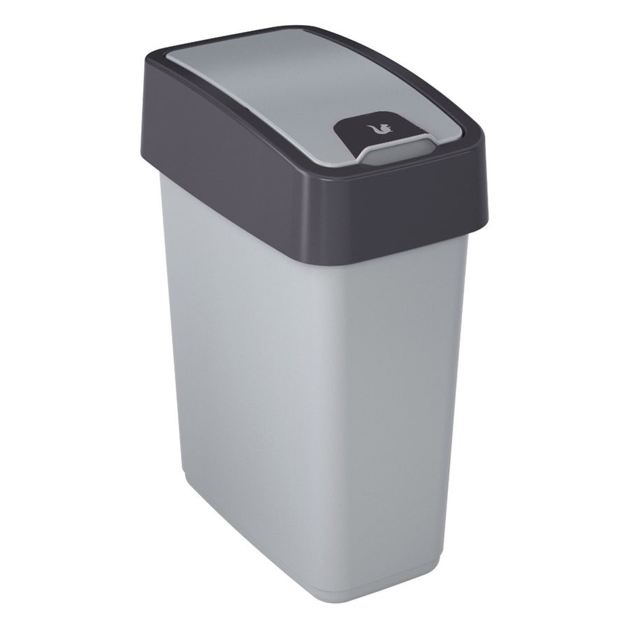Keeeper Magne 10L Waste Dust Bin with Lift & Flip Push Lid Silver Grey Sturdy Plastic