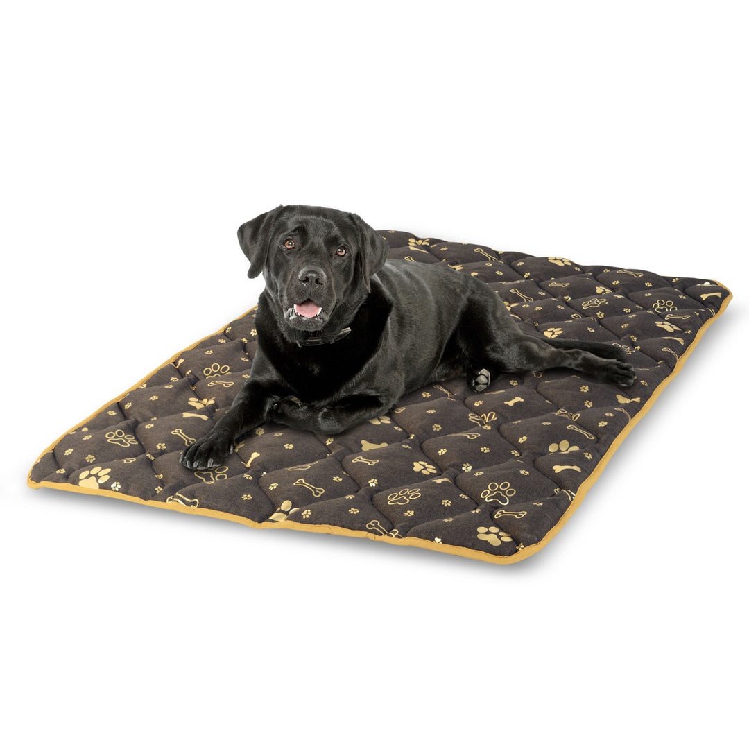 KingDog Prestige Dog Bed Dog Mat Durable Waterproof Dog Mattress with a Pattern of Golden Bones in Brown 100 x 70 cm