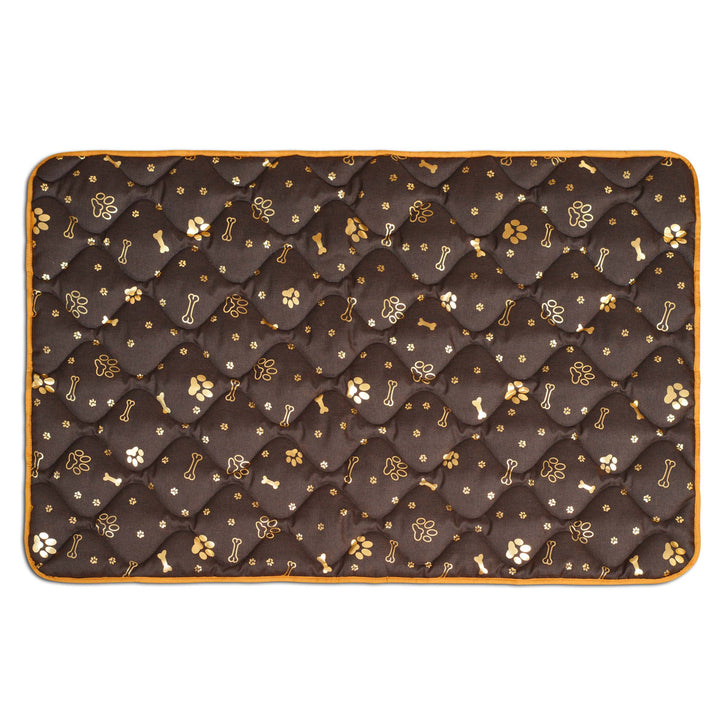 KingDog Prestige Dog Bed Dog Mat Durable Waterproof Dog Mattress with a Pattern of Golden Bones in Brown 100 x 70 cm