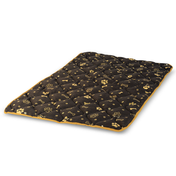 KingDog Prestige Dog Bed Dog Mat Durable Waterproof Dog Mattress with a Pattern of Golden Bones in Brown 100 x 70 cm