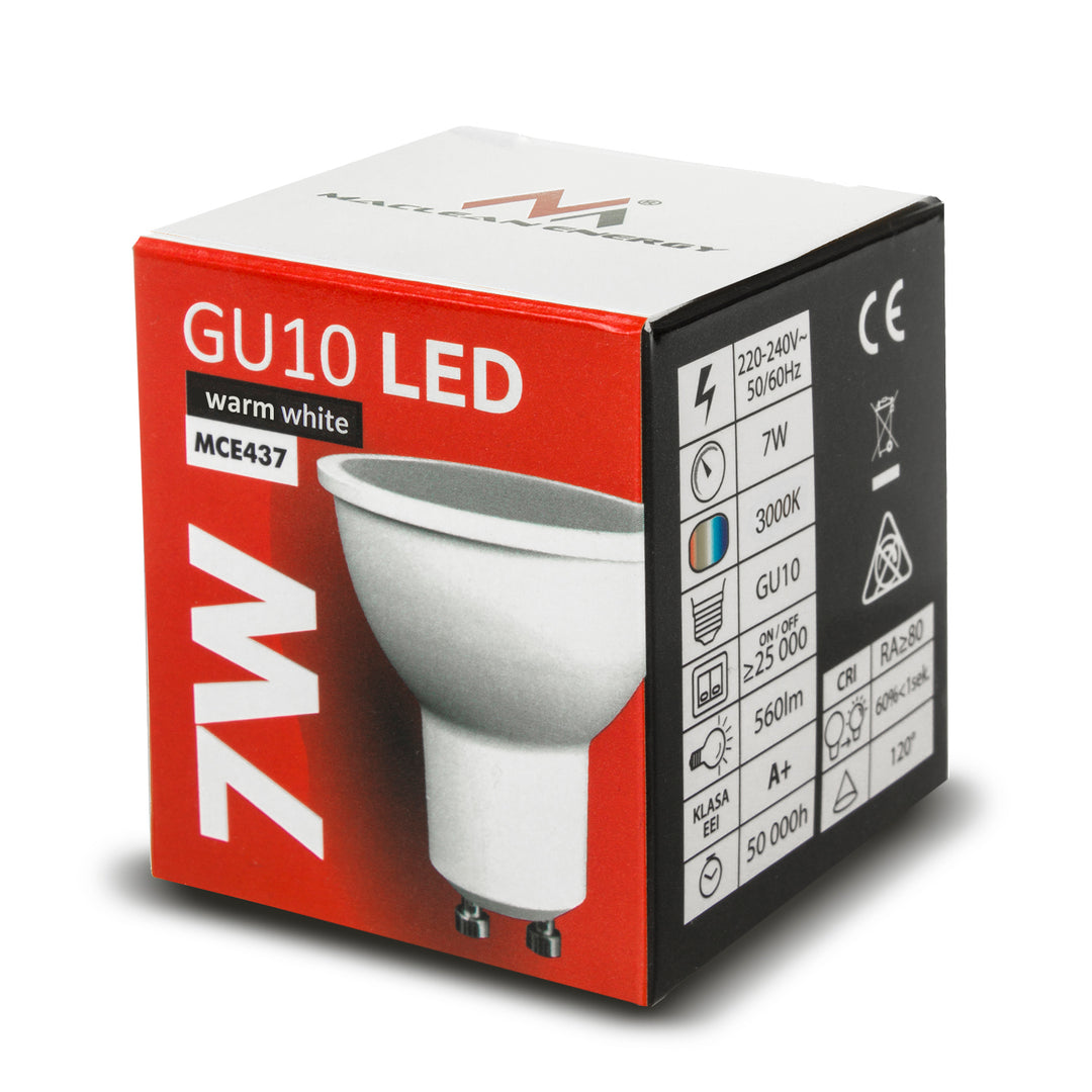 Maclean MCE437 WW 6x LED Bulb, GU10, 7W, 220-240V~, 50/60Hz, Warm White, 3000K, 490 Lumens