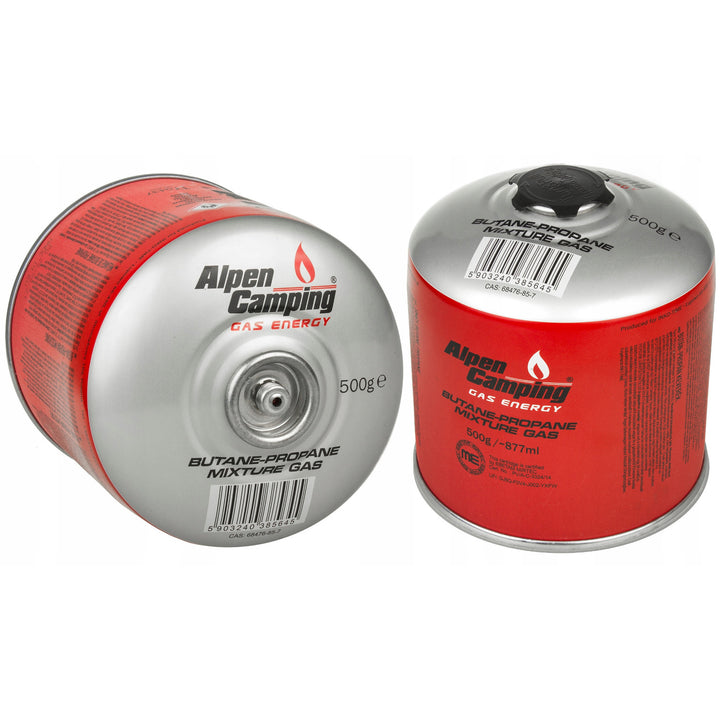 Alpen Camping 2x 500g Gas Cartridge Propane-butane, Range -10°c to+ 40°c, 7/16" Valve IK008