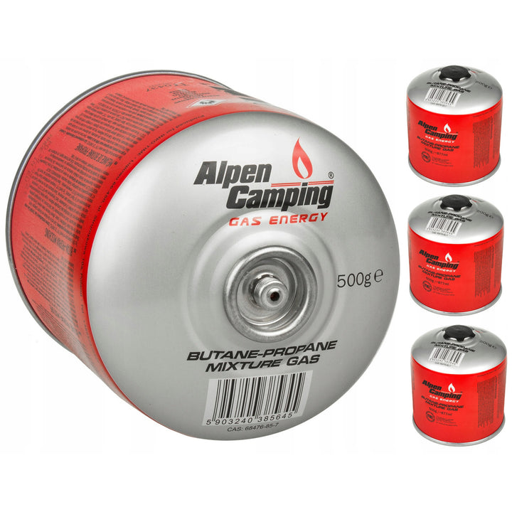 Alpen Camping 4x 500g Gas Cartridge Propane-butane, Range -10°c to+ 40°c, 7/16" Valve IK008