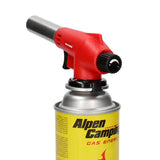 Alpen Camping cartridge burner, flame temperature 1350 degrees C., piezo ignition, flame control, VULCANO + 4 cartridges