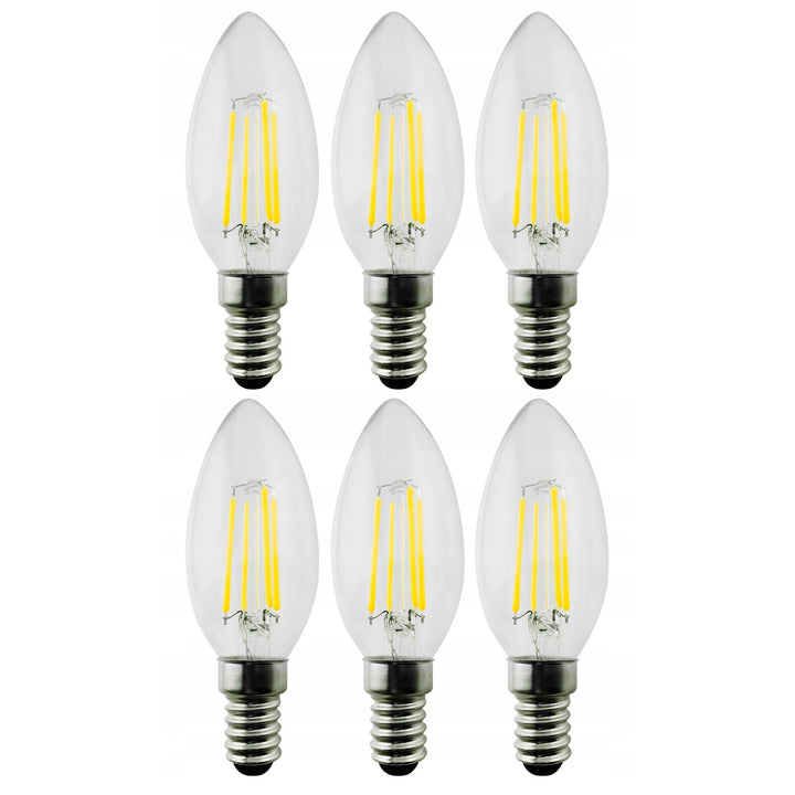 Maclean MCE286 6x Filament LED E14 Bulb, 6W, 230V, WW Warm White 3000K, 806lm, Retro Edison Decorative Candle C35