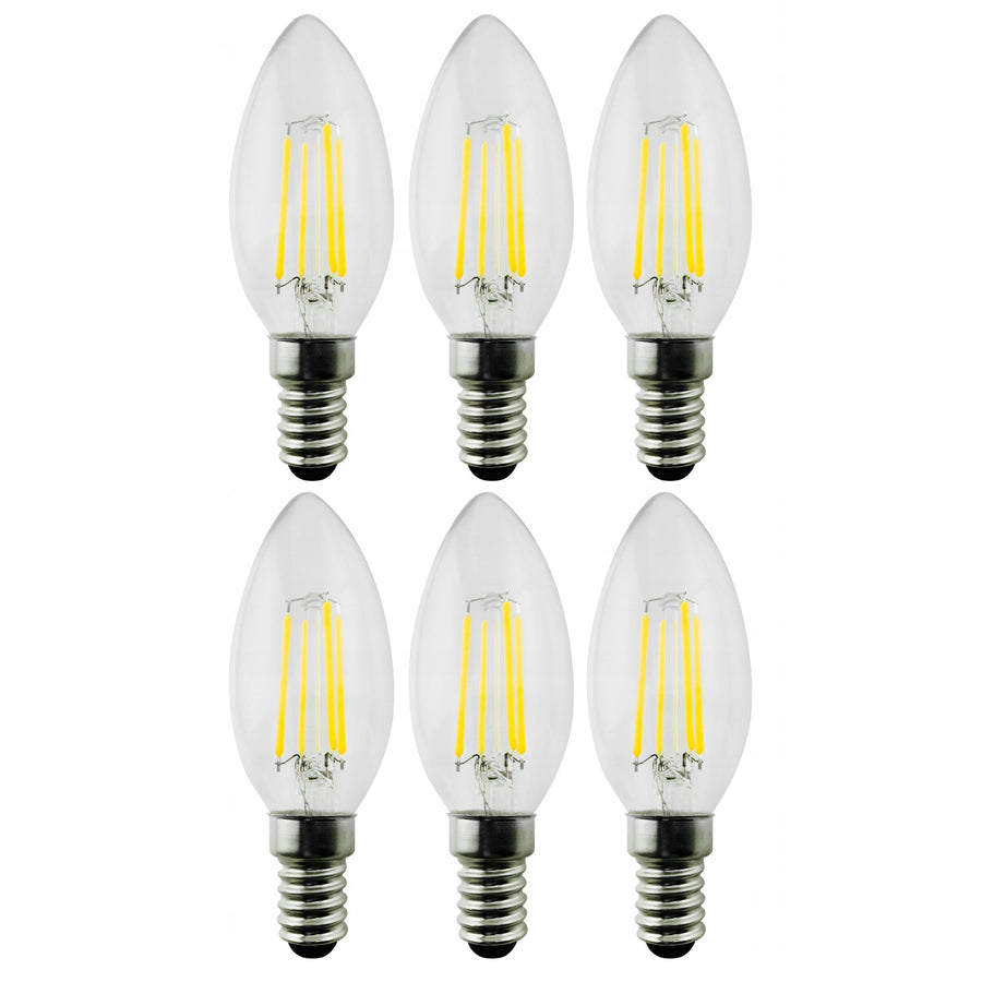 Maclean MCE286 6x Filament LED E14 Bulb, 6W, 230V, WW Warm White 3000K, 806lm, Retro Edison Decorative Candle C35