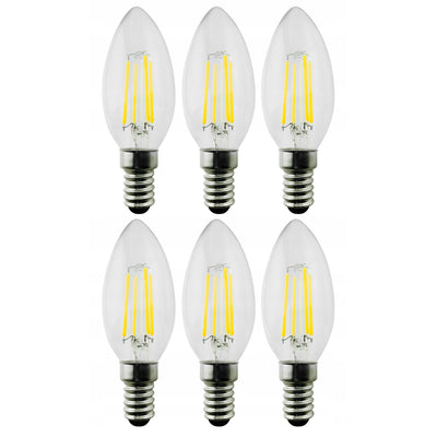 Maclean MCE285 6x Filament LED Bulb E14 Thread, 4W, 230V, WW Warm White 3000K, 400lm, Retro Edison Decorative Candle C35