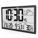 GreenBlue GB218 Extra Large LCD Wall Clock with Weather Station Temperature and Date Display